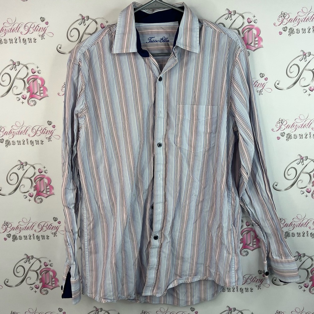 Tasso Elba button up collared shirt stripesMulticolor Striped Men's Shirt